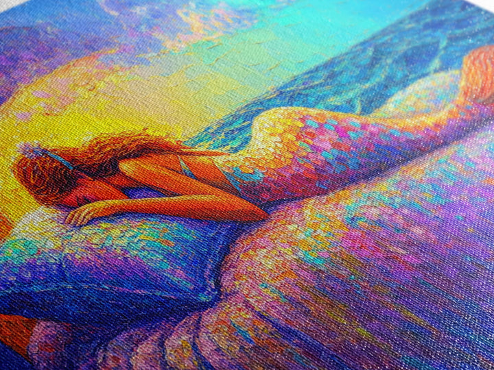 Sleeping Mermaid By Ocean Window Framed Canvas Print, Fantasy Wall Art, Coastal Bedroom Decor, Beach House Decor Gift For Her