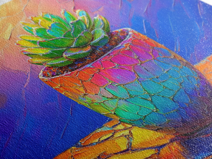Mosaic Succulent In Rainbow Ceramic Pot Framed Canvas Print, Botanical Wall Art, Colorful Home Decor, Boho Plant Art Gift