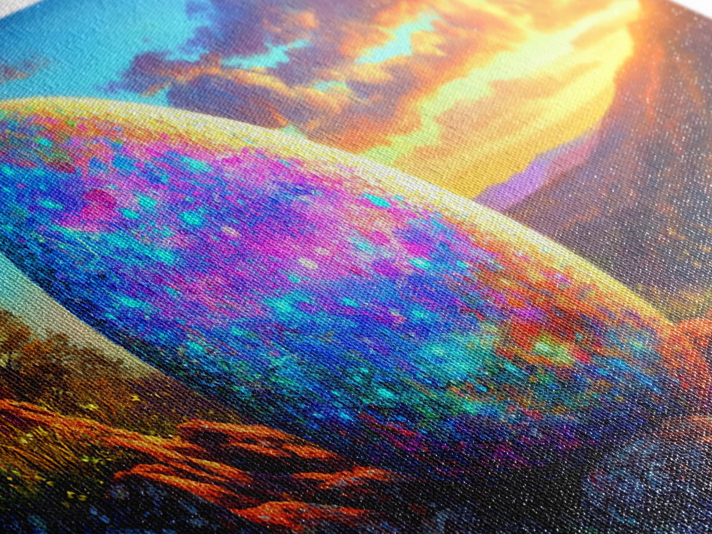 Glittering Easter Egg Mountain Sunset Canvas Print, Whimsical Wall Art, Spring Decor, Fantasy Landscape, Colorful Wall Art