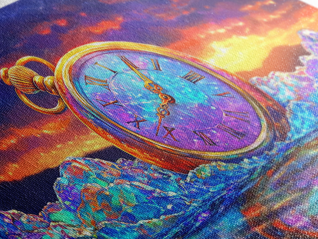 Golden Pocket Watch In Icy Sea Framed Canvas Print, Surreal Wall Art, Steampunk Decor, Time Traveler Fantasy Art Home Decor Gift