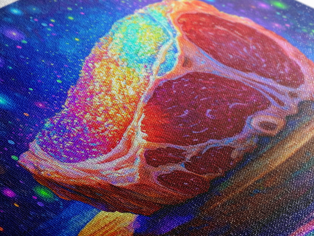 Rainbow Steak On Wooden Board Canvas Print, Bold Food Wall Art, Kitchen Decor, Restaurant Poster, Gift For Chef Or Foodie