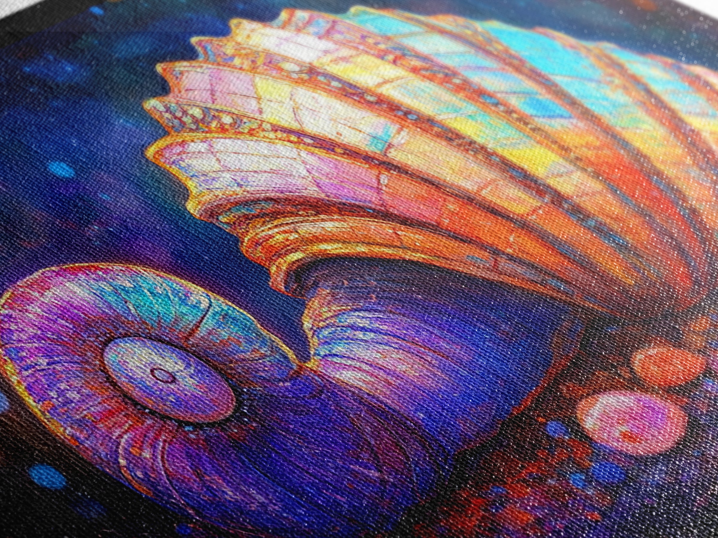 Glowing Spiral Seashell On Pebble Shore Canvas Print, Nautical Coastal Wall Art, Beach House Decor, Ocean Life Art Print