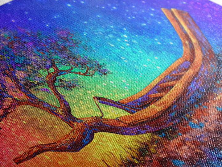 Wooden Canoe With Tree Under Stars Canvas Print, Whimsical Wall Art, Nature Wall Decor, Celestial Art, Unique Gift, Home Decor