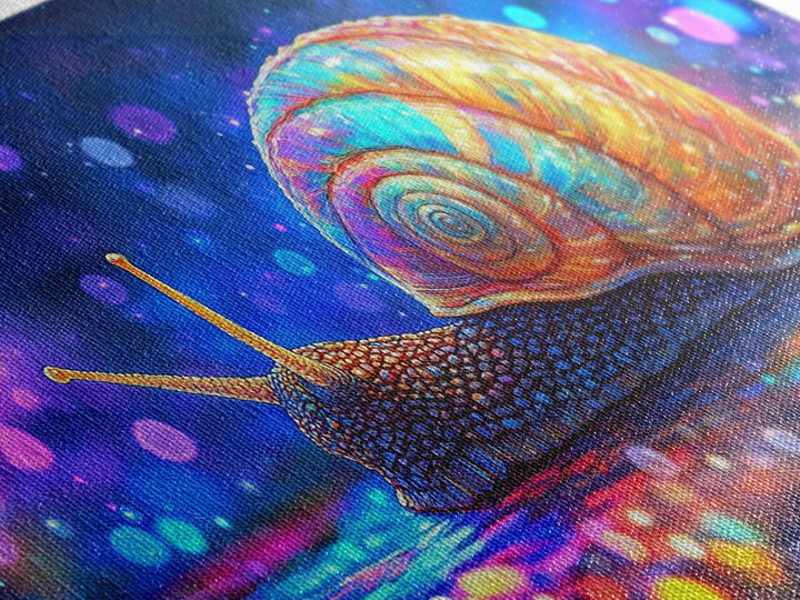 Glowing Rainbow Snail On Wet Ground Wall Art, Whimsical Animal Art Print, Nature Wall Art, Dopamine Decor, Unique Gift For Her