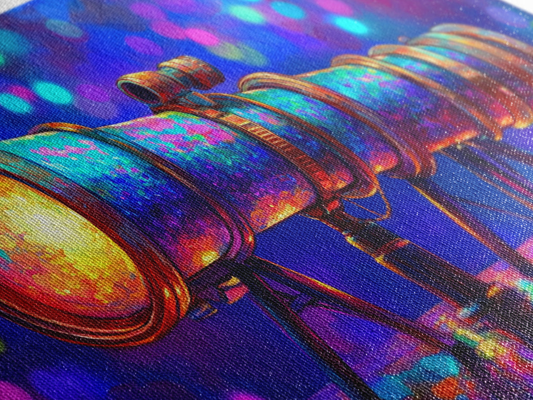 Rainbow Telescope With Cosmic Bokeh Wall Art, Astronomy Decor, Space Lover Canvas Print, Science Poster Gift For Him, Home Office Decor