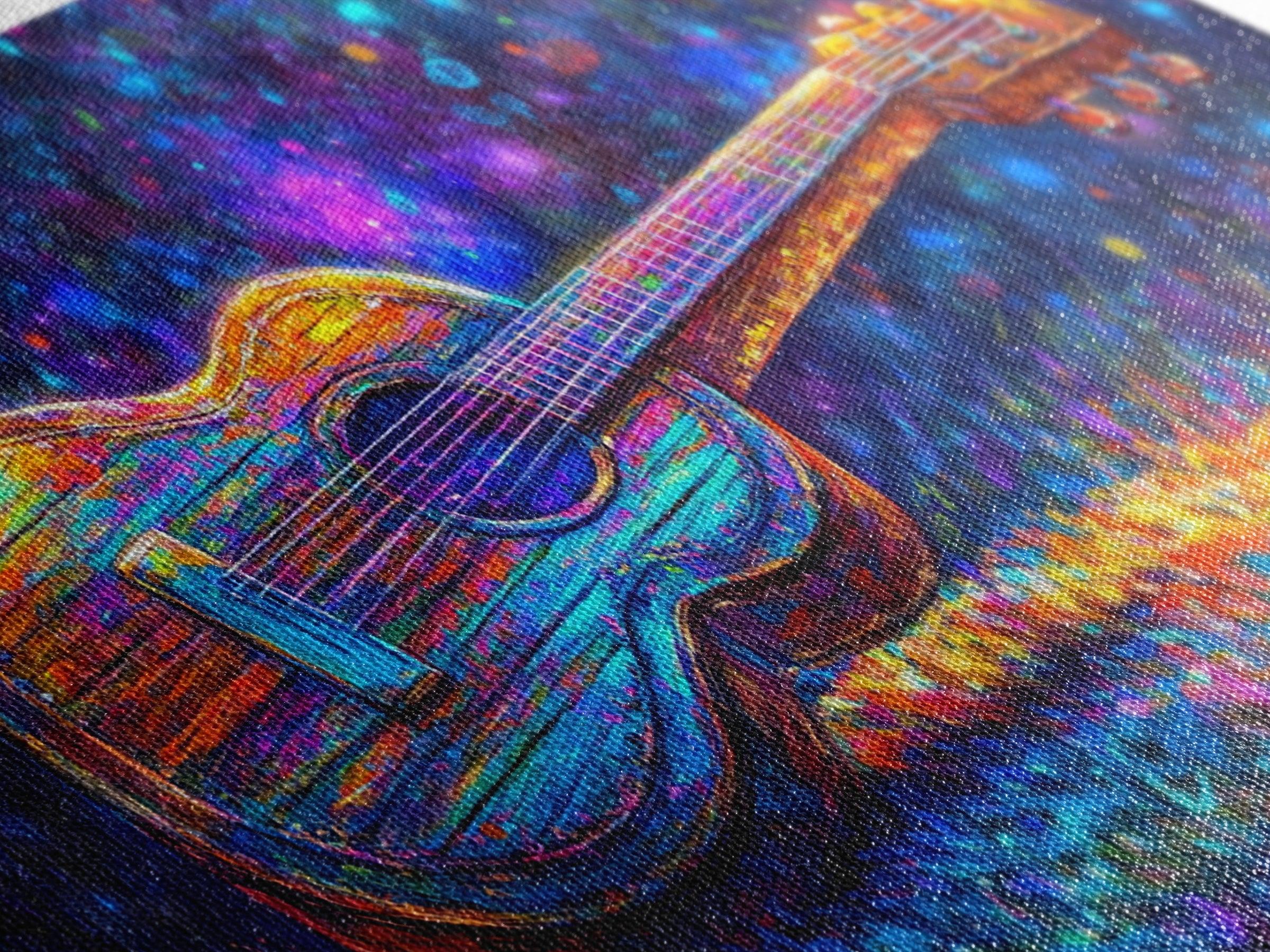 Rainbow Acoustic Guitar Canvas Print, Music Studio Wall Art, Colorful Music Lover Gift, Psychedelic Modern Home Decor, Art Print