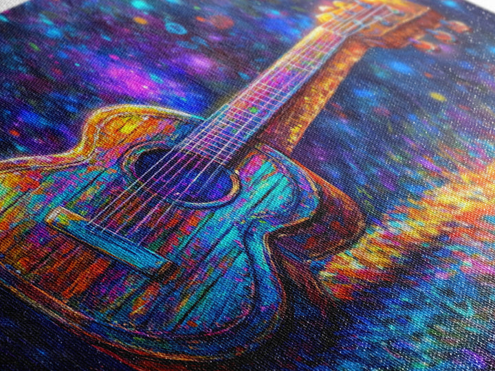Rainbow Acoustic Guitar Canvas Print, Music Studio Wall Art, Colorful Music Lover Gift, Psychedelic Modern Home Decor, Art Print