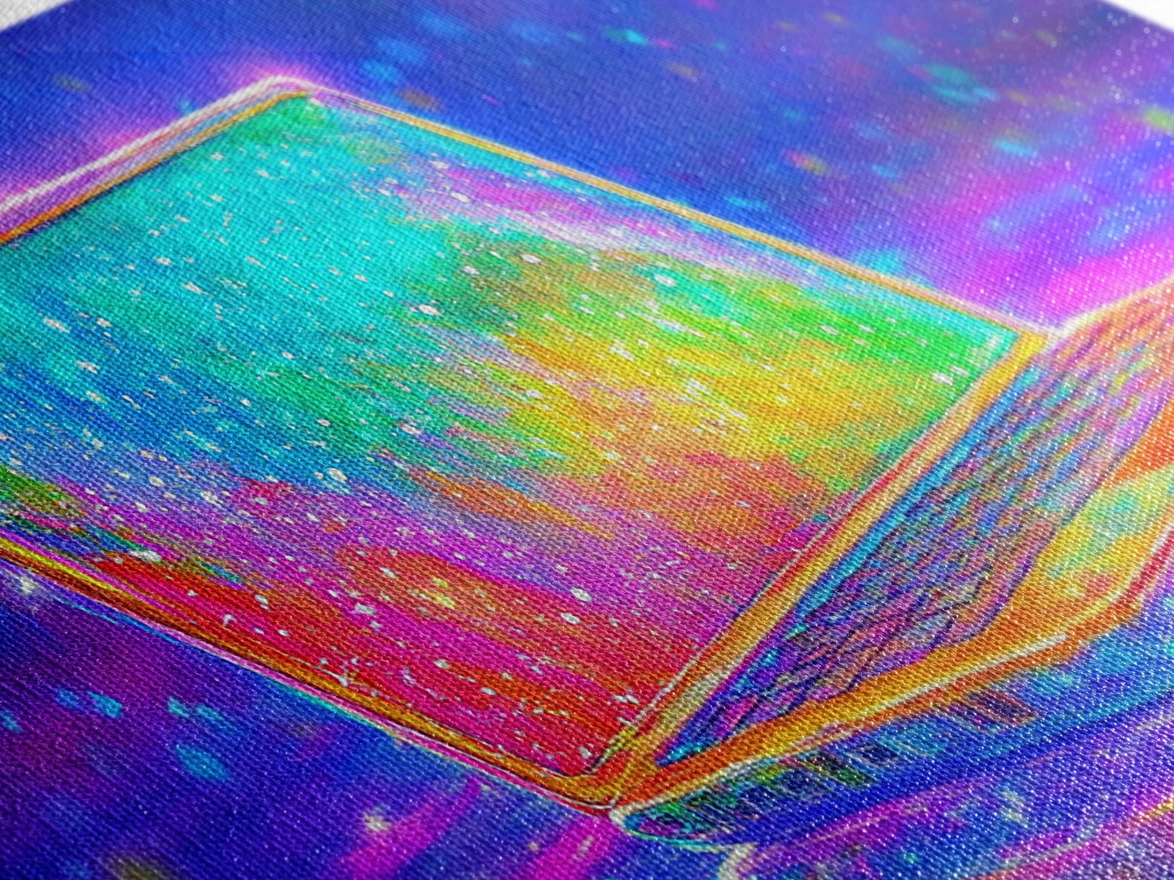 Neon Rainbow Laptop Canvas Print, Cyberpunk Office Wall Art, Tech Art, Gamer Room Decor, Futuristic Home Office Decor, Gift