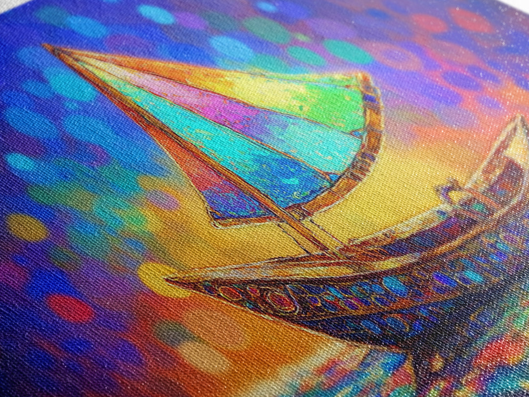 Glowing Rainbow Sailboat Canvas Print, Nautical Wall Art, Coastal Wall Decor, Ocean Nursery Decor, Beach House Decor, Seaside Art