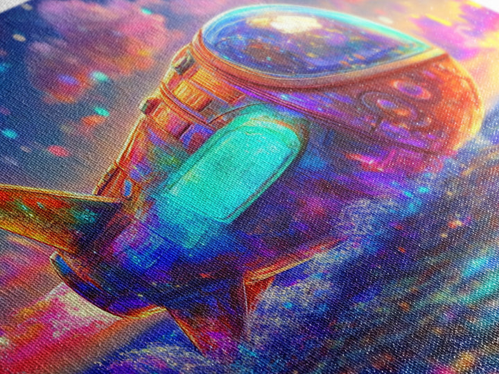 Rainbow Rocket Submarine Canvas Print, Futuristic Ocean Wall Art, Sci Fi Wall Decor, Space Lover Gift, Coastal Nursery Art