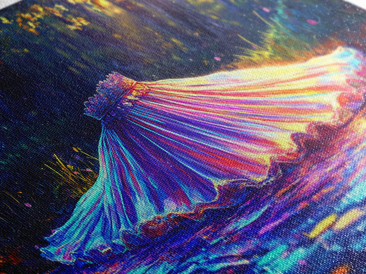 Iridescent Pleated Dress Floating In Forest Stream Wall Art, Fantasy Art, Whimsical Decor, Nature Wall Art, Statement Art