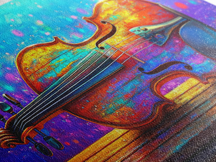 Rainbow Violin Still Life Canvas Print, Music Room Wall Art, Colorful Instrument Painting, Music Lover Gift, Studio Decor