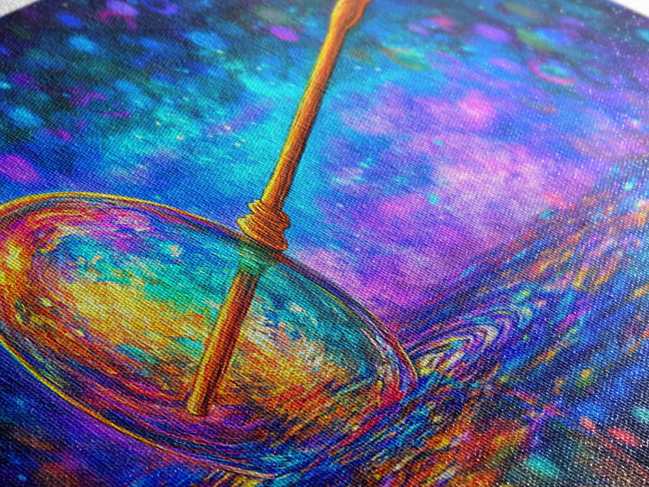 Glowing Cosmic Orb And Golden Wand Canvas Print, Mystical Celestial Wall Art, Modern Fantasy Home Decor, Witchy Gift For Her