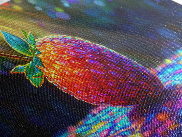 Glowing Strawberry Under Sunbeams Canvas Print, Colorful Fruit Wall Art, Whimsical Kitchen Decor And Food Lover Gift Idea