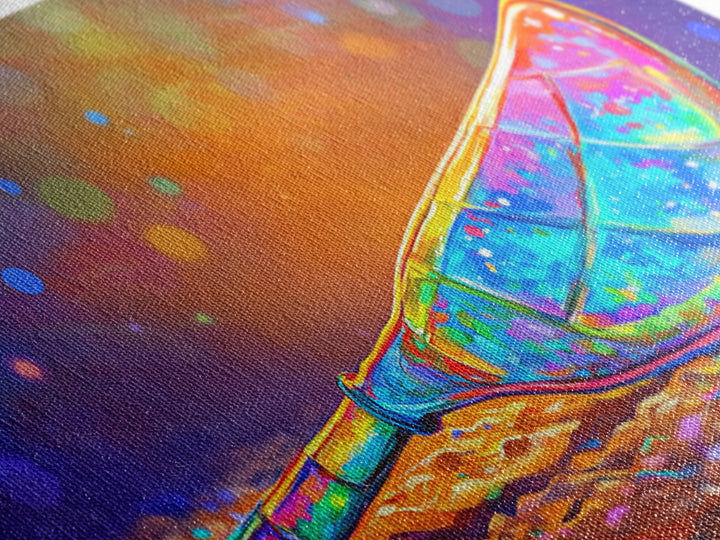 Stained Glass Canoe Paddle Wall Art, Colorful Coastal Canvas, Nautical Decor, Lake House Gift, Vibrant Beach House Print