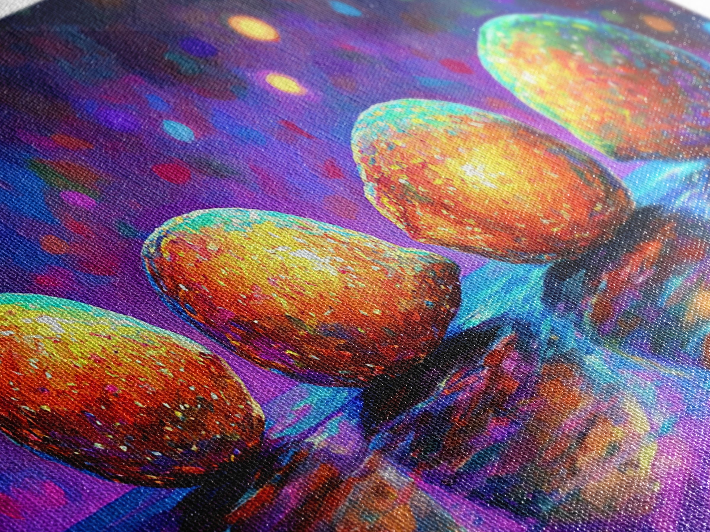 Four Bright Mangoes Wall Art, Colorful Fruit Still Life, Modern Kitchen Decor, Tropical Art Print, Vibrant Dining Room Canvas