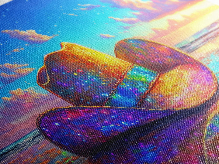Sparkling Cowboy Hat On Sunset Beach Wall Art, Western Coastal Decor, Cowgirl Canvas Print, Beach House Gift For Her, Home Decor