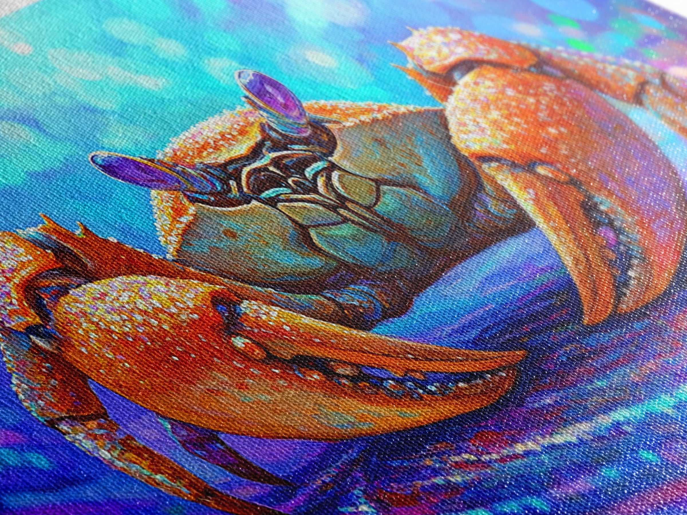 Vibrant Orange Crab On Sparkling Ocean Sand Canvas Print, Coastal Wall Art, Sea Life Decor, Beach House Decor, Ocean Animal Art