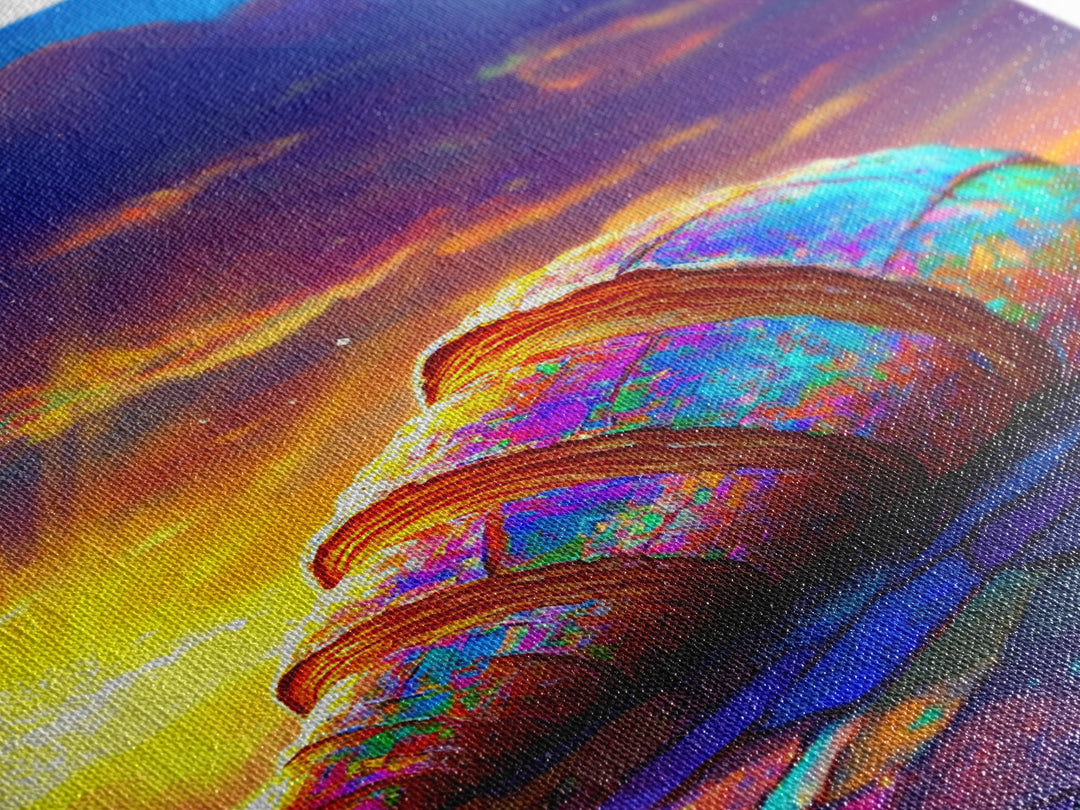 Iridescent Seashell Sunset Framed Canvas Print, Coastal Wall Art, Beach House Decor, Ocean Art Print, Colorful Seascape Gift