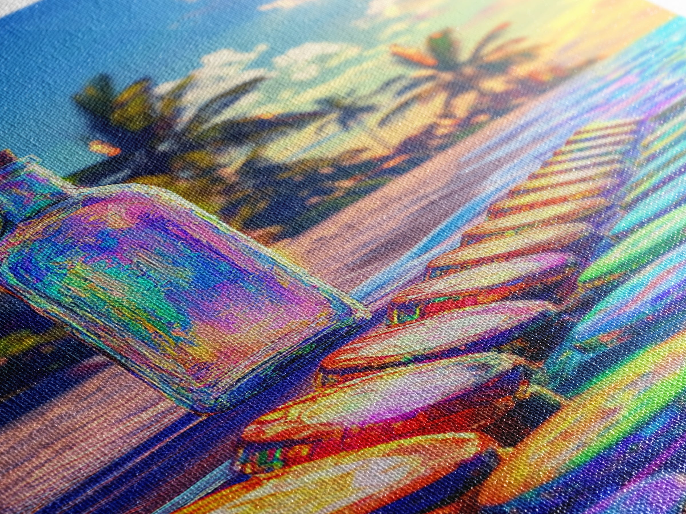 Rainbow Glass Bottle On Tropical Beach Canvas Print, Coastal Wall Art, Beach House Decor, Ocean Art Print, Summer Home Decor