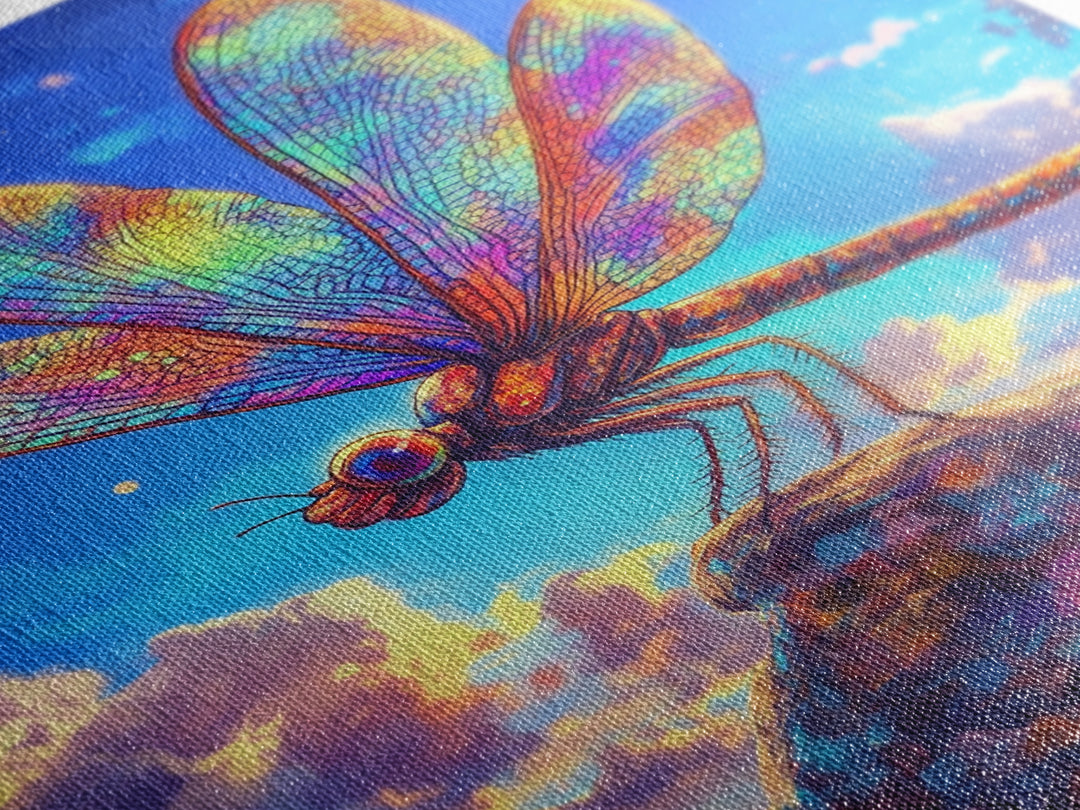 Stained Glass Dragonfly On Rock Canvas Print, Colorful Wildlife Art, Nature Wall Art, Whimsical Decor, Nature Lover Gift