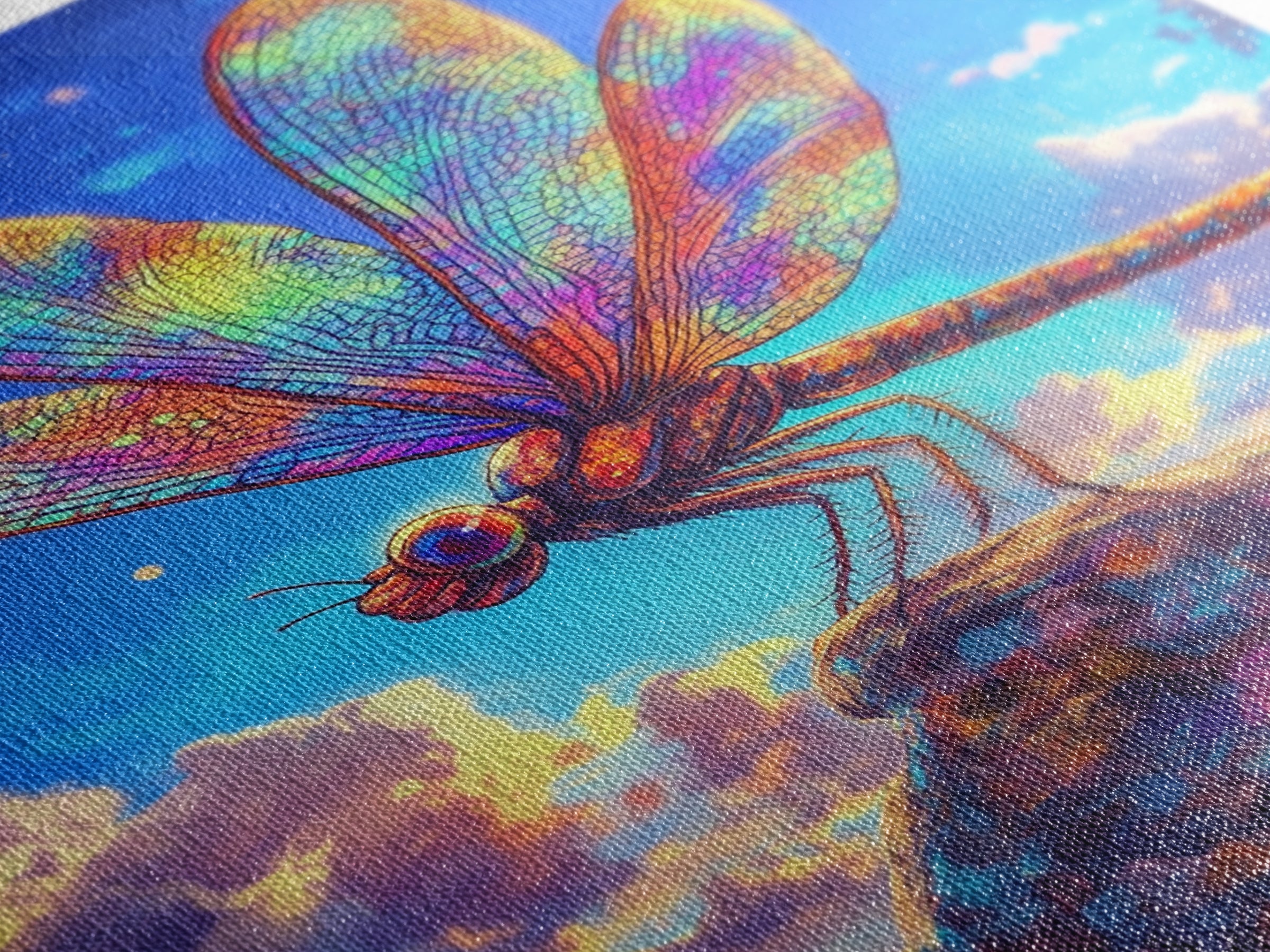 Stained Glass Dragonfly On Rock Canvas Print, Colorful Wildlife Art, Nature Wall Art, Whimsical Decor, Nature Lover Gift