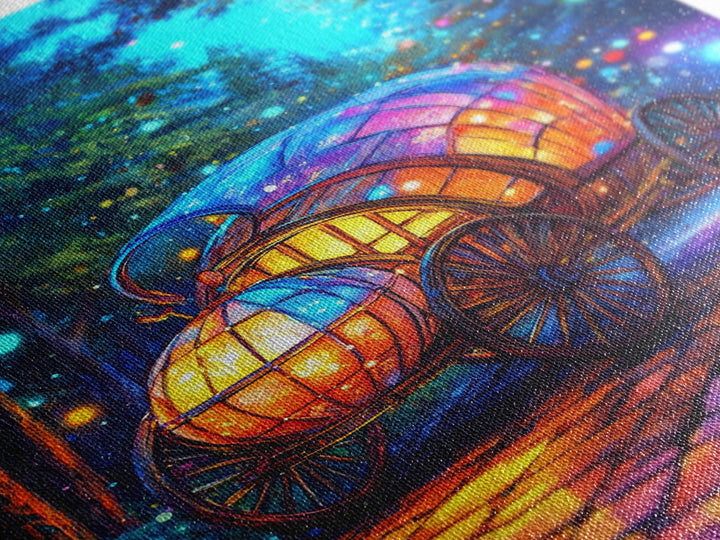 Glowing Pumpkin Carriage In Forest Canvas Print, Fairytale Wall Decor, Whimsical Nursery Art, Fantasy Room Decor Gift For Girls Room