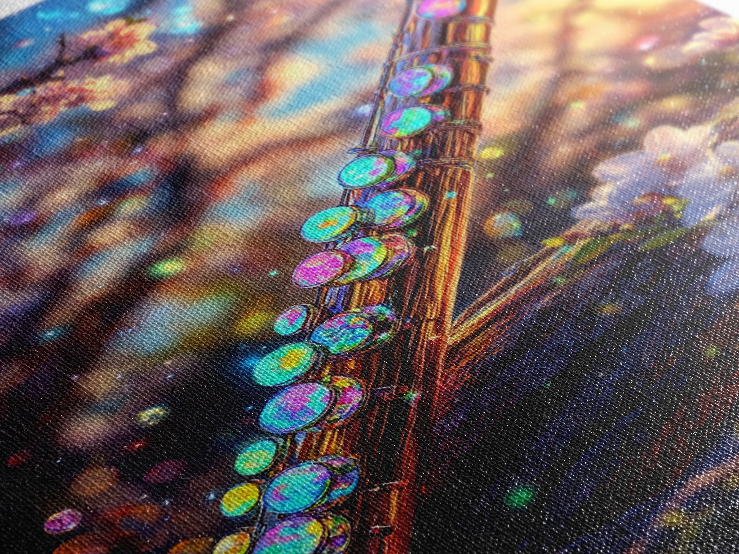 Jeweled Flute With Cherry Blossoms Canvas Print, Music Wall Art, Japanese Floral Spring Decor, Elegant Music Room Wall Decor