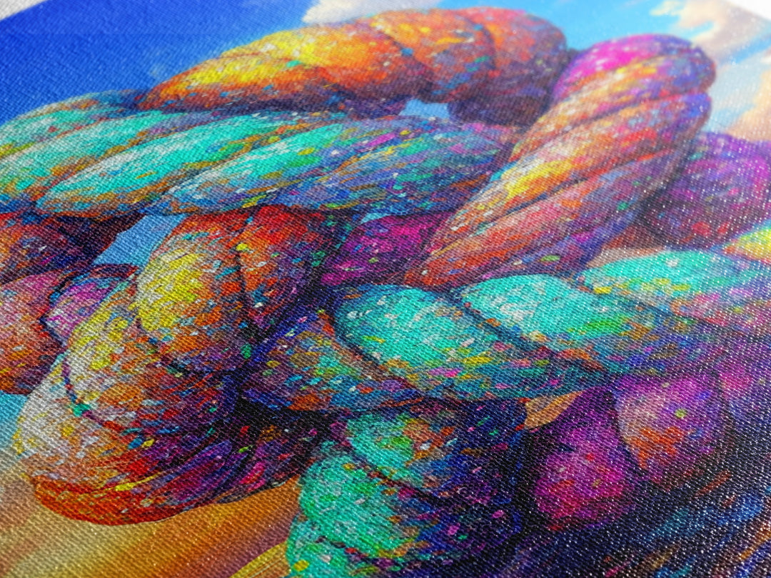Rainbow Twisted Knot Sculpture In Ocean Framed Canvas Print, Colorful Abstract Art, Modern Wall Art, Statement Home Decor