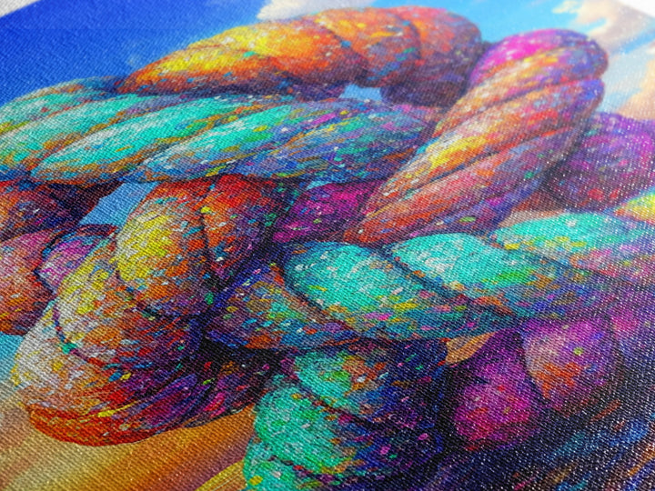 Rainbow Twisted Knot Sculpture In Ocean Framed Canvas Print, Colorful Abstract Art, Modern Wall Art, Statement Home Decor