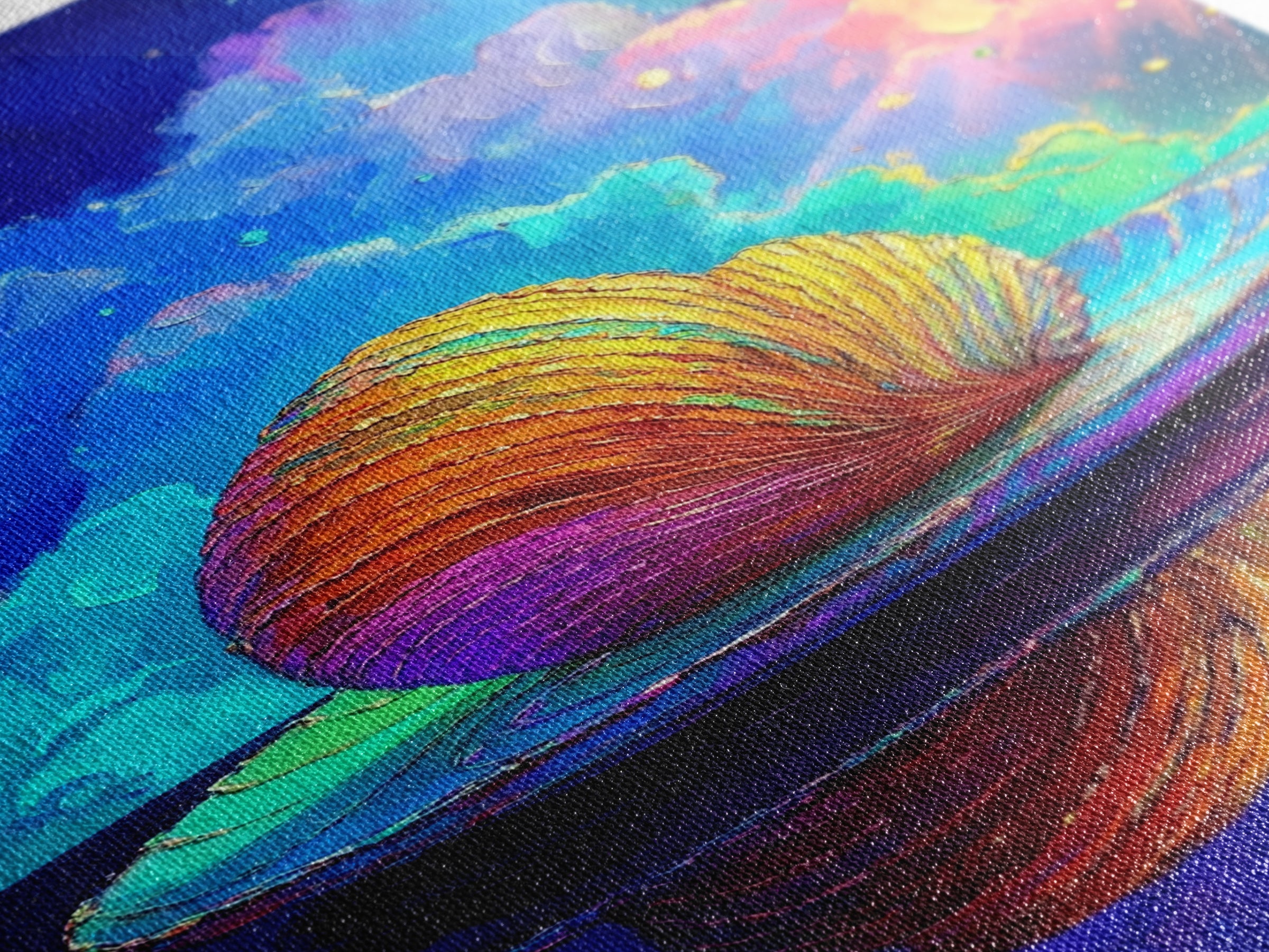 Rainbow Seashell On Reflective Plate Wall Art, Coastal Canvas Print, Ocean Decor, Beach House Gift, Colorful Seascape Art