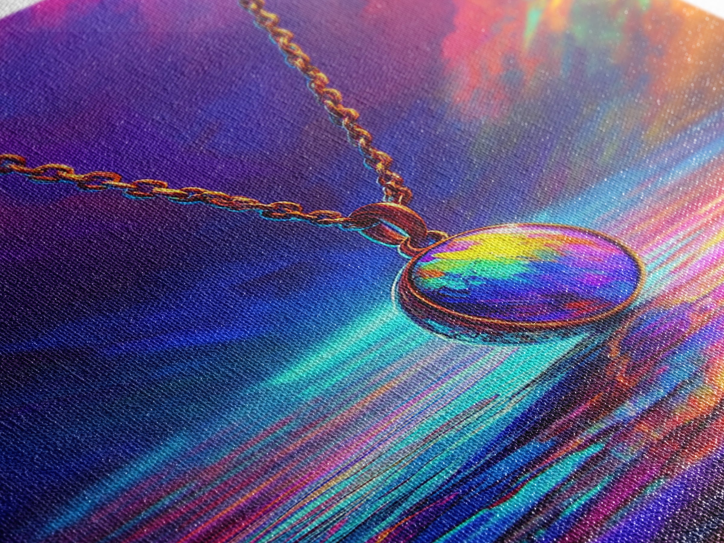 Rainbow Pendant Necklace Over Sunset Sea Framed Canvas Print, Colorful Wall Art, Jewelry Lover Gift, Romantic Ocean Decor
