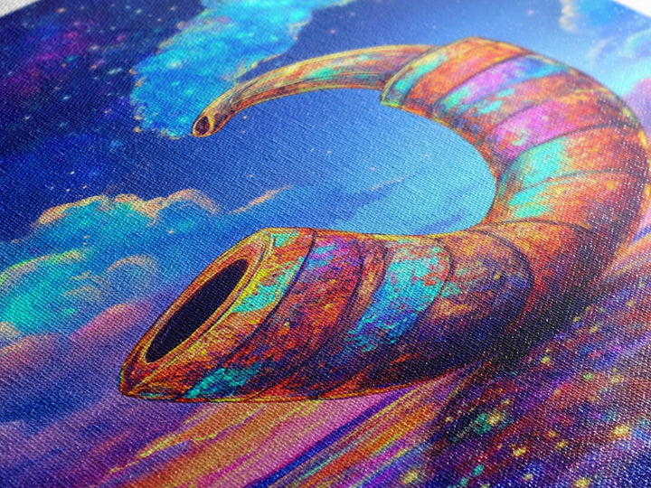 Cosmic Rainbow Smoking Pipe Framed Canvas Print, Surreal Wall Art, Psychedelic Space Decor, Colorful Statement Wall Art