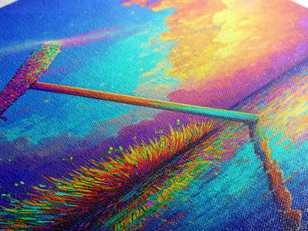 Glowing Rainbow Squeegee In Water Canvas Print, Surreal Wall Art, Dopamine Decor, Colorful Abstract Landscape, Statement Wall Art