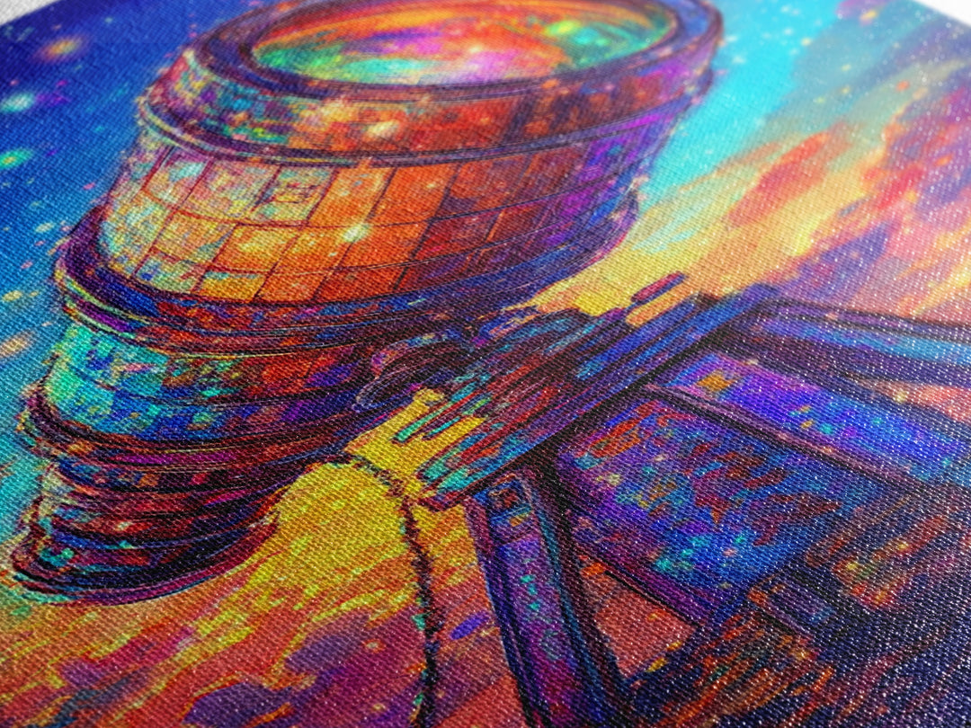 Rainbow Telescope Under Starry Sunset Sky Canvas Print, Astronomy Wall Art, Space Decor, Celestial Art, Gift For Him, Sci Fi Art
