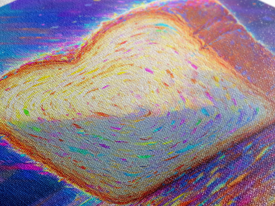 Glowing Heart Shaped Toast Slice Wall Art, Whimsical Kitchen Decor, Cute Food Art Print, Dopamine Decor, Unique Gift For Her