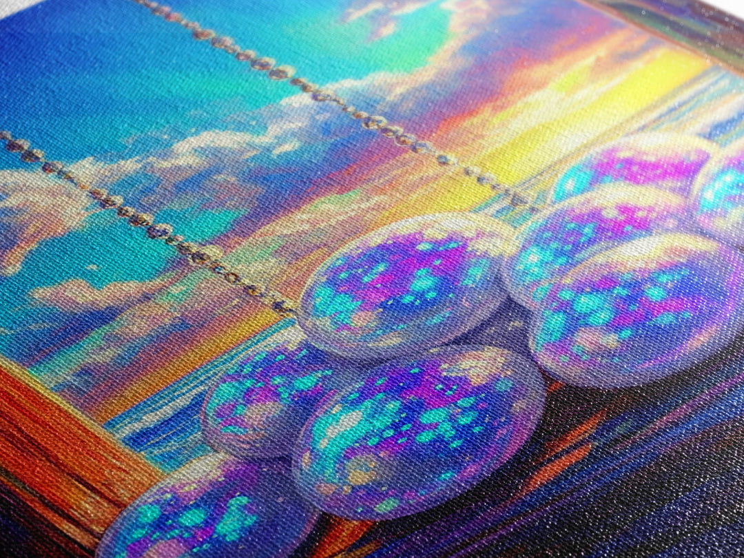 Glowing Pearl Swing At Ocean Sunset Wall Art, Coastal Canvas Print, Whimsical Beach Decor, Dreamy Seascape Art Print For Bedroom Decor