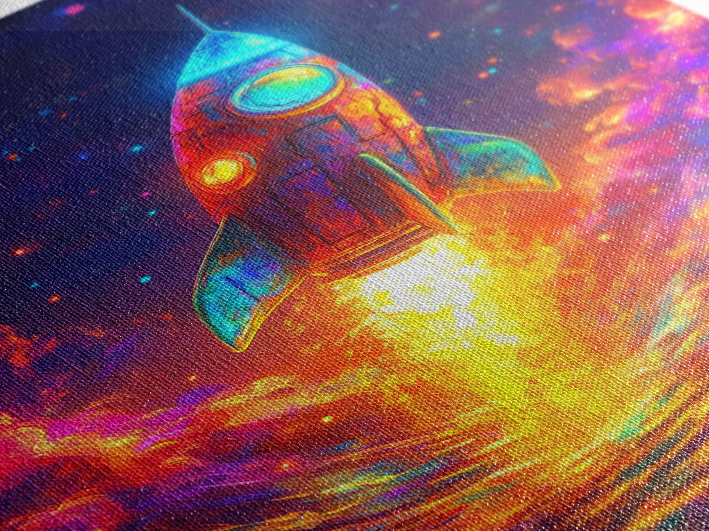 Neon Rocket Launch Over Ocean Wall Art, Colorful Space Decor, Sci Fi Art Print, Futuristic Nursery And Kids Game Room Gift