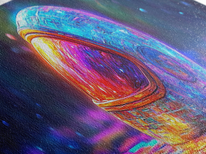 Neon Astronaut Helmet On Cosmic Rain Canvas Print, Futuristic Space Wall Art, Sci Fi Decor, Gamer Room Decor, Gift For Him