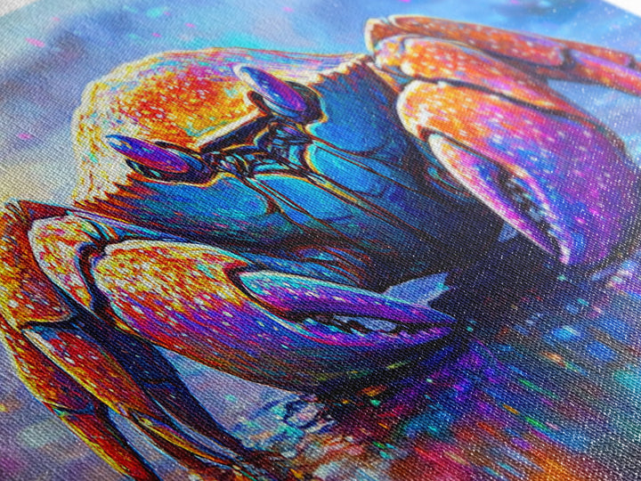 Vibrant Rainbow Crab On Wet Beach Wall Art, Coastal Ocean Animal Art, Colorful Beach House Decor, Nautical Canvas Print Art