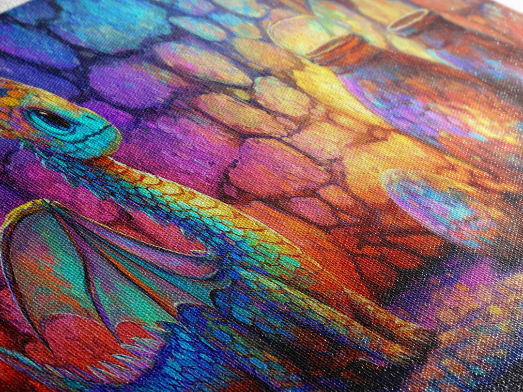 Cute Rainbow Dragon With Magic Jars Canvas Print, Fantasy Wall Art, Whimsical Decor, Kids Room Art, Nursery Wall Decor, Gift For Kids
