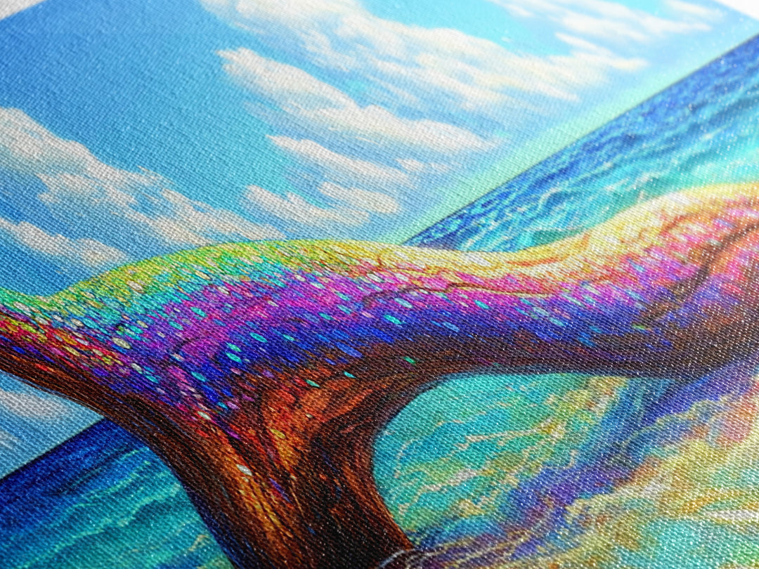 Rainbow Driftwood On Turquoise Beach Canvas Print, Coastal Wall Art, Beach House Decor, Ocean Wall Decor, Tropical Home Decor