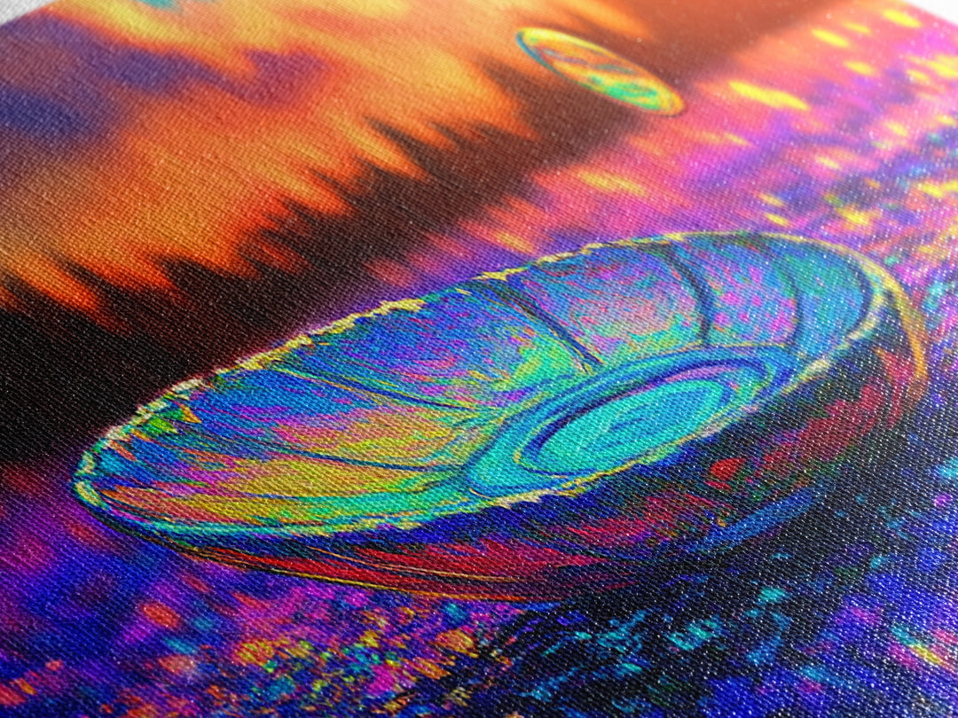 Iridescent Glass Plate At Sunset Canvas Print, Abstract Still Life Wall Art, Colorful Home Decor, Modern Kitchen Art Print