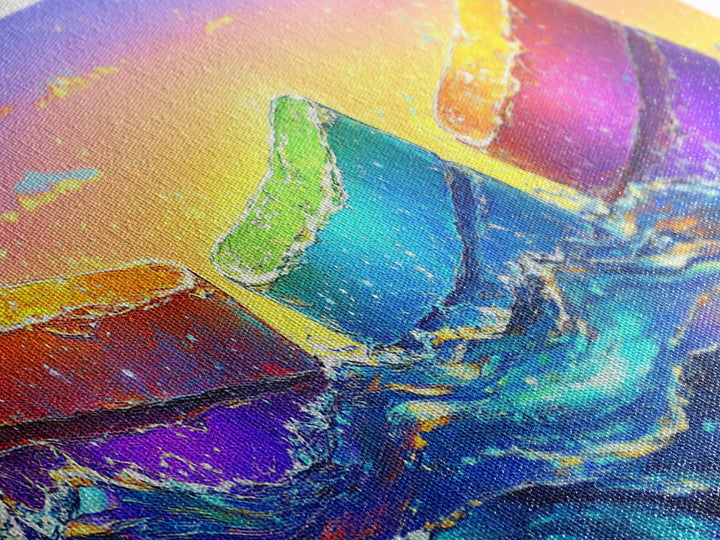 Rainbow Buoys In Ocean Waves Canvas Print, Coastal Wall Art, Colorful Beach House Decor, Modern Summer Living Room Wall Art