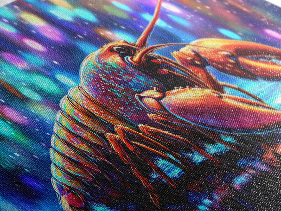 Iridescent Lobster With Bokeh Lights, Coastal Canvas Print, Seafood Kitchen Wall Art, Nautical Decor For Beach House Gift