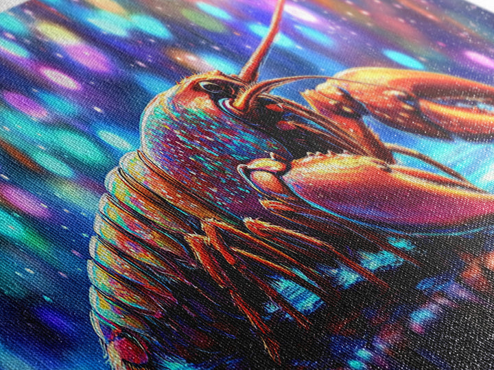 Iridescent Lobster With Bokeh Lights, Coastal Canvas Print, Seafood Kitchen Wall Art, Nautical Decor For Beach House Gift