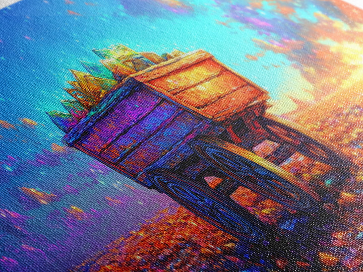 Rustic Wooden Wagon At Sunset Canvas Print, Colorful Country Landscape Art, Farmhouse Wall Decor And Housewarming Gift Idea