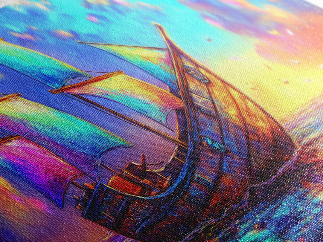 Colorful Fantasy Sailboat At Sunset Canvas Print, Nautical Coastal Wall Art, Ocean Landscape Decor, Beach House Gift Idea
