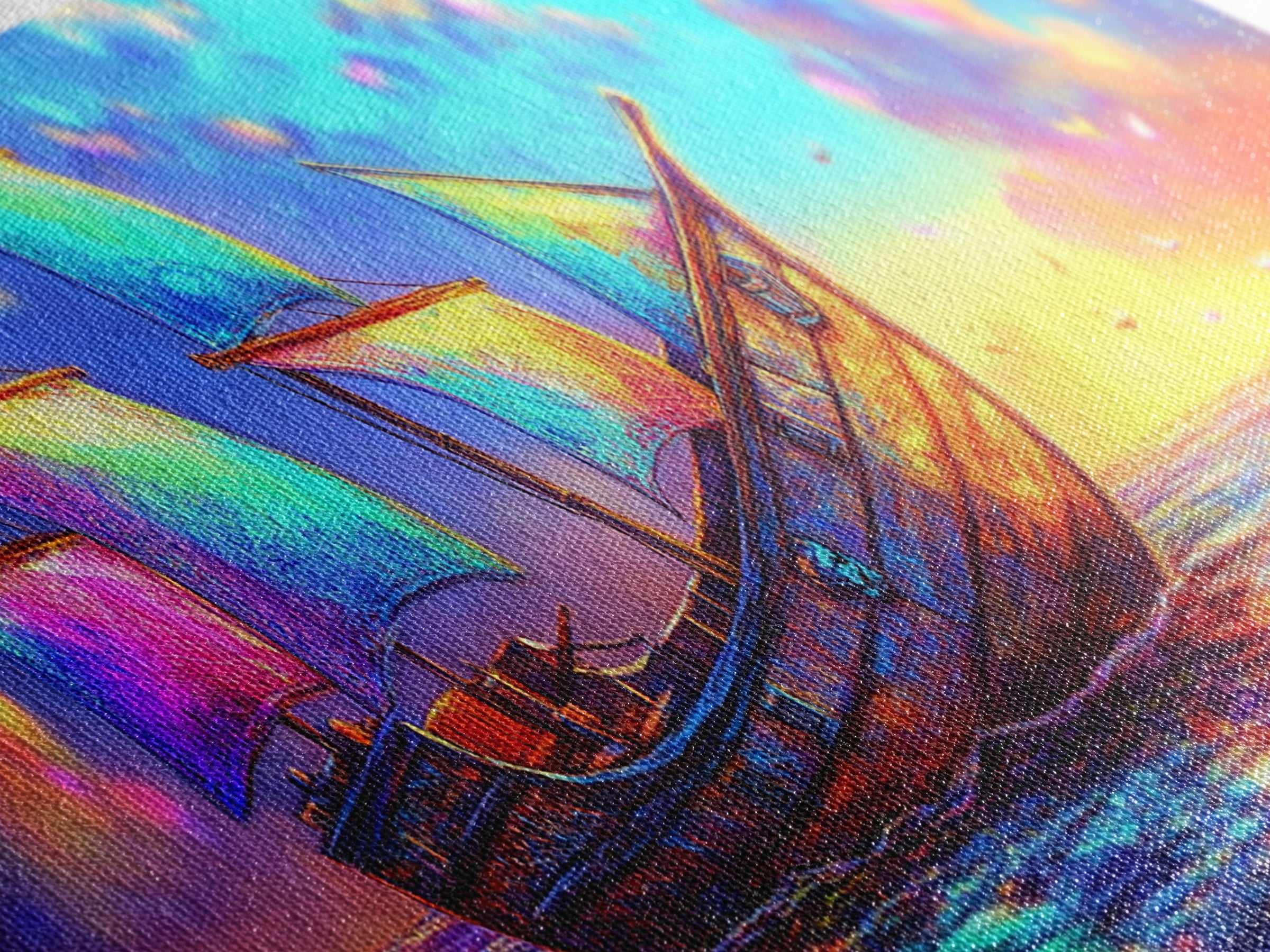 Colorful Fantasy Sailboat At Sunset Canvas Print, Nautical Coastal Wall Art, Ocean Landscape Decor, Beach House Gift Idea