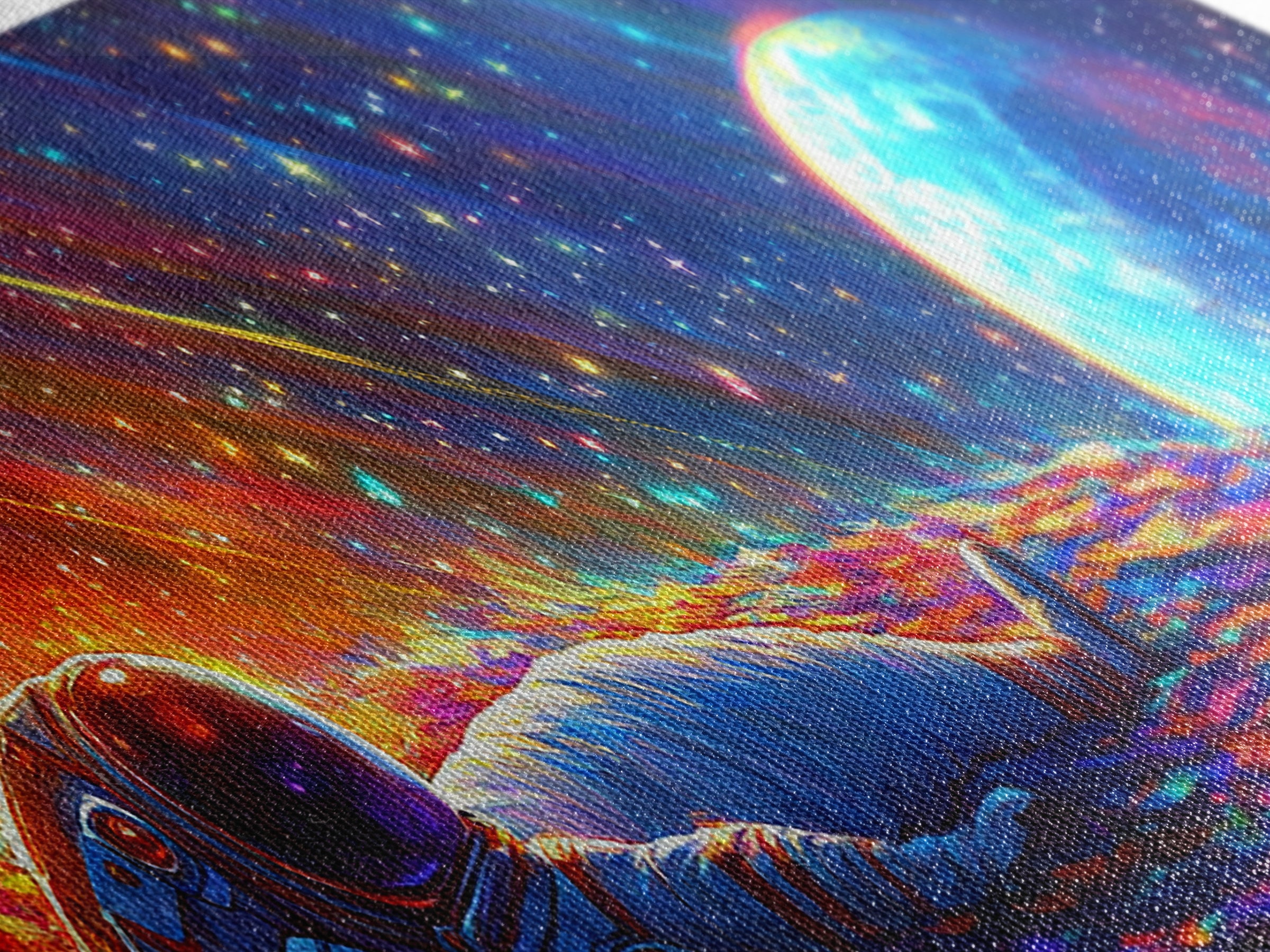 Astronaut Resting On Rainbow Planet Wall Art, Sci Fi Space Canvas Print For Gaming Room Decor And Modern Futuristic Home Decor